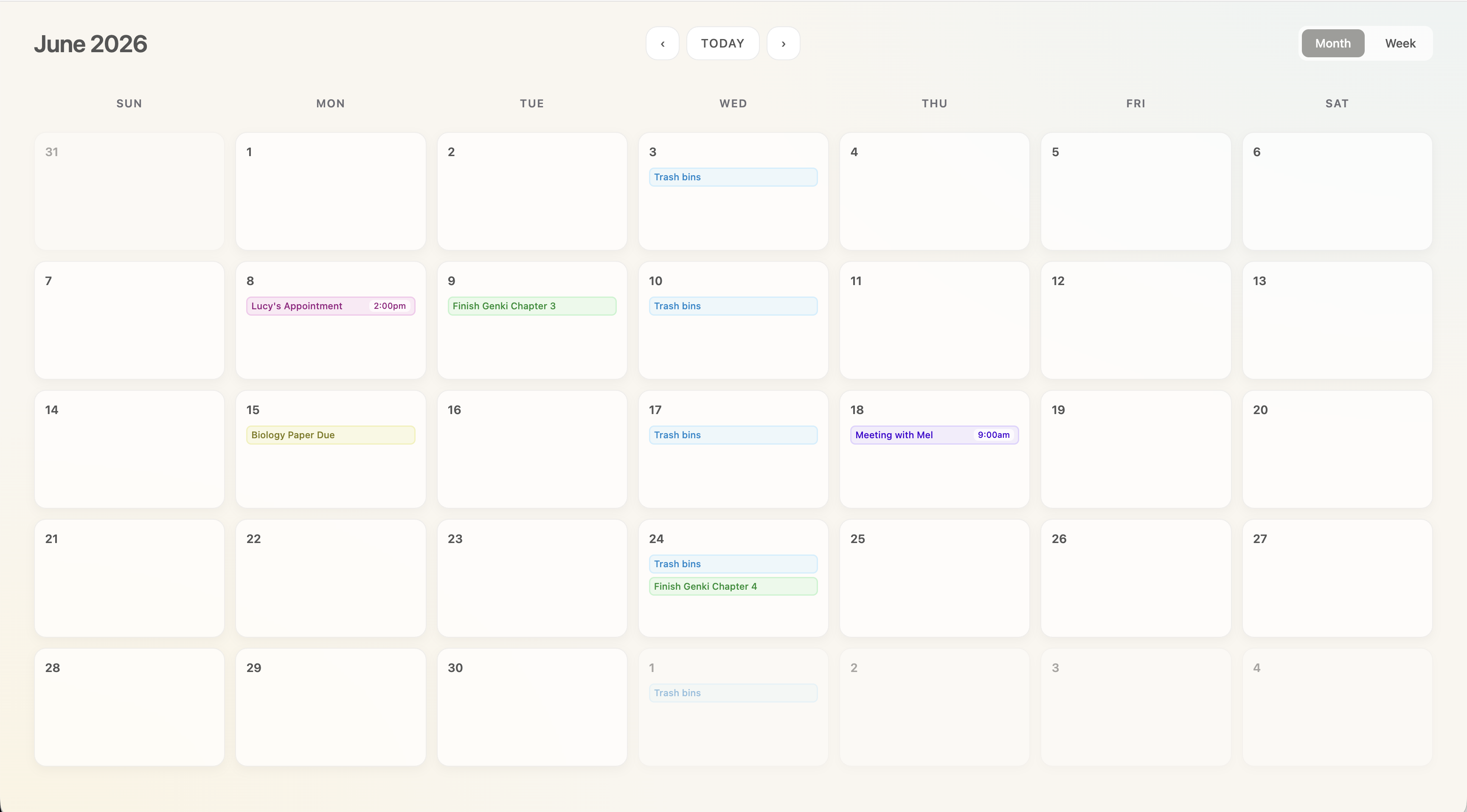 Integrated Calendar preview